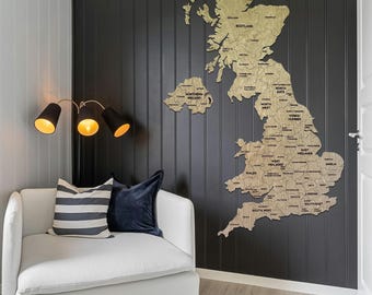 Mapa mural de madera de Inglaterra hecho a mano, arte en madera contrachapada en capas.