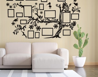 素朴な木製ファミリーツリー – 17個のフォトフレーム、パーソナライズされた壁飾り