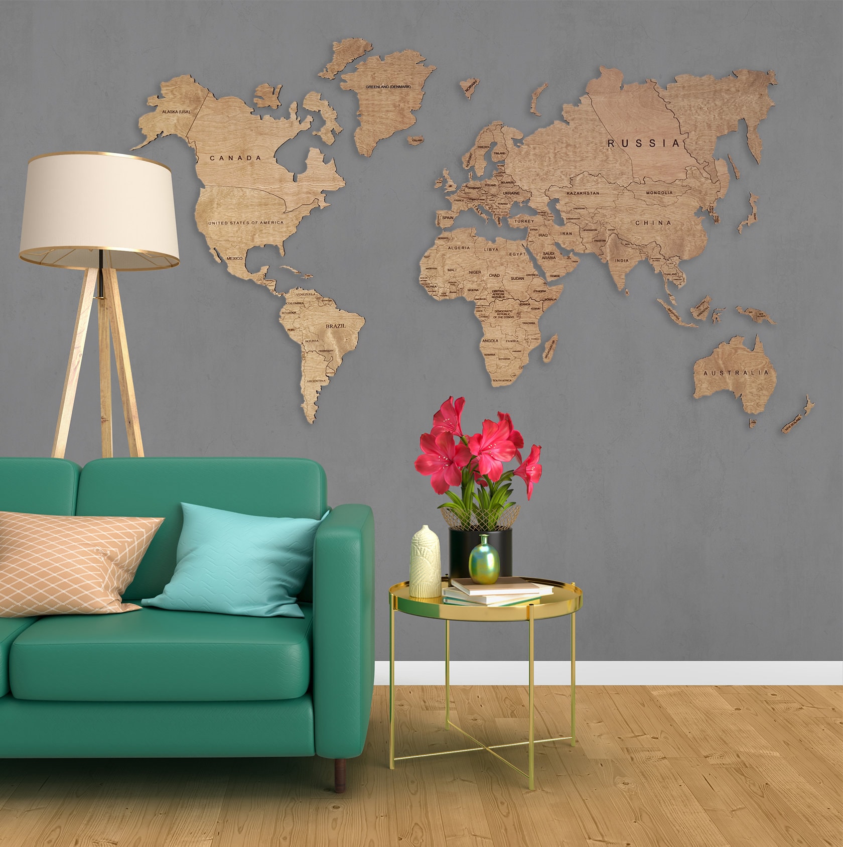 wooden world map wall art uk