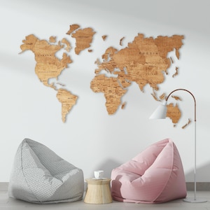 Houten wereldkaart, muur hangende kunst woondecoratie kamerdecoratie wereldkaart puzzel, kunst aan de muur decoratieve wereldkaart geografie minnaar cadeau