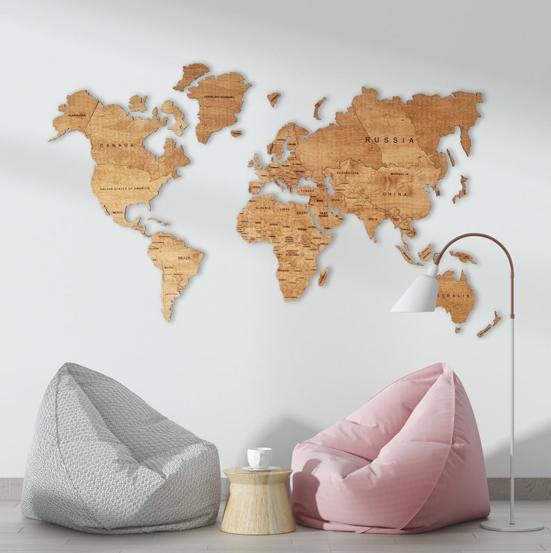 Wooden World Map Wall Hanging Art Home Decor Room Decoration Etsy