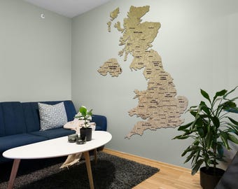 Mapa de Inglaterra de madera hecho a mano para pared, decoración rústica en 3D de madera contrachapada.