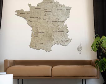 Mapa mural de madera de Francia hecho a mano, arte rústico campestre para viajeros, mapa de madera contrachapada cortado con láser, decoración francesa para el hogar y la oficina.