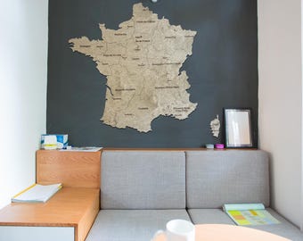 Mapa de Francia de madera hecho a mano para pared, decoración rústica de viajes.