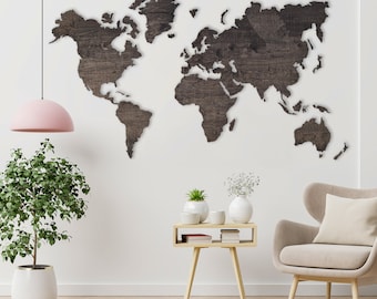 Plywood world map, white gray colored wall art home decor room decoration world map puzzle, wall art decorative world map traveler gift