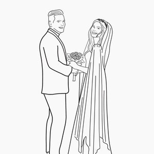 Niestandardowa grafika liniowa, Portret pary ze zdjęcia, Portret bez twarzy, Portret rodzinny, Rysunek liniowy ze zdjęcia