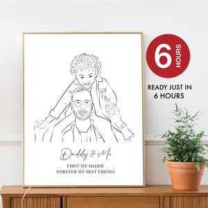 Dibujo personalizado, regalo del día del padre, impresión de retrato familiar de papá e hijos, regalo para papá, regalo de cumpleaños, regalo de Navidad