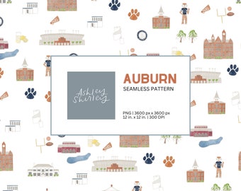 Auburn University Seamless Pattern | White |  Surface Design | Personal Use or Commercial Use with a License | Paper, Clip Art, etc