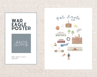 Auburn University War Eagle Printable Poster | PDF File | Gift for Grads, Students, Teachers, etc.