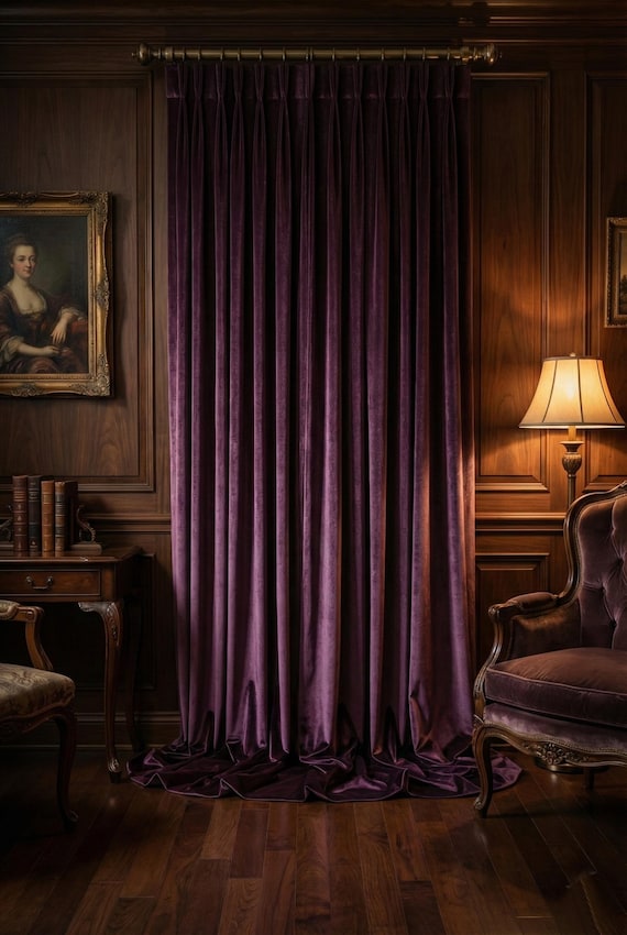 Bagaille CURTAIN ★ CANVAS PLUM Plum Purple Silk Velvet Curtains • Dark Academia, Aubergine Drapes
