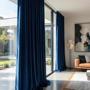 Cortinas de terciopelo de seda azul medianoche, cortinas opacas Dark Academia, tamaño personalizado