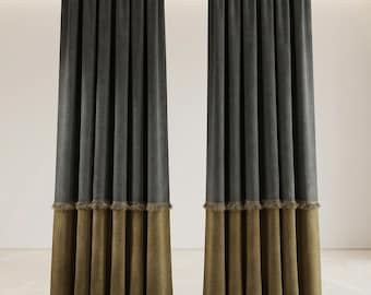 Custom Two-Tone Linnen Gordijnen met Franjes, Op Maat Gemaakte Color Block Gordijnen, Oeko-Tex, Vlinderplooi & Wave Gordijn