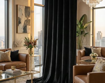 Jet Black Silk Velvet Blackout Curtains • Gothic Home Decor