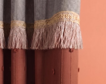 The Perfect Match of Terracotta & Gray: Custom Drapes with Braided Rope and Pom-Poms