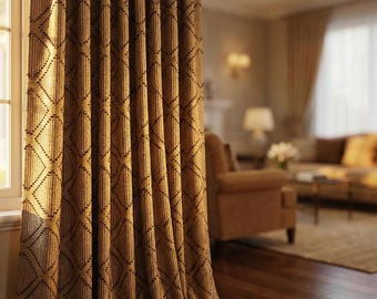 Tende oscuranti a rombi trapuntati, tende in cotone beige marrone