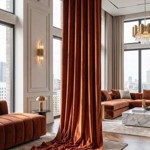 Terracotta Silk Velvet Curtain Panel, Rust Window Drape, Custom Size