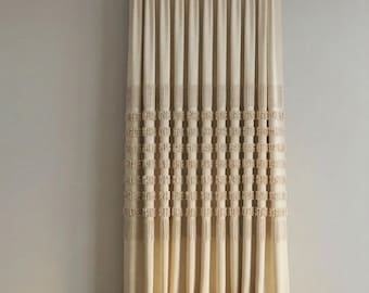 Beige Textured Geometric Line Detail Curtain, Linen Polyester Blend, Custom Made Drapery Panel