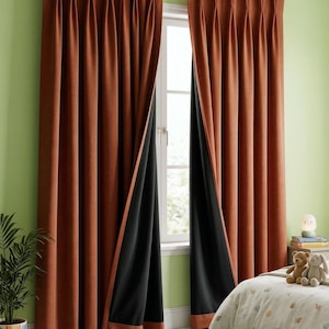 Cortinas opacas color terracota, cortinas térmicas acústicas, paneles personalizados de doble cara de alta resistencia.