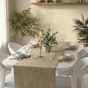 Beige Velvet Table Runner, Stain Resistant, OEKO-TEX Certified Antibacterial Fabric