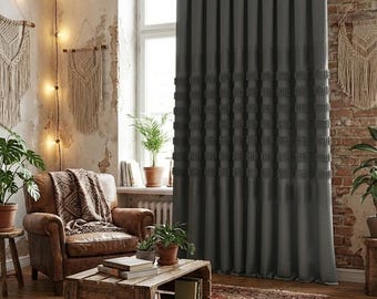 Heavyweight Blackout Curtain Panel | Abstract Fringe, Modern Privacy Drape