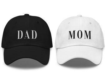 Mom and dad hats, mom hat, embroidered hat, dad hat, mom dad hat, pregnancy announcement, mom and dad to be, matching hat, baby announcement