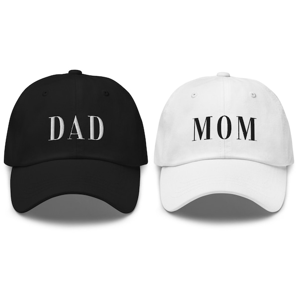 Mom and dad hats, mom hat, embroidered hat, dad hat, mom dad hat, pregnancy announcement, mom and dad to be, matching hat, baby announcement