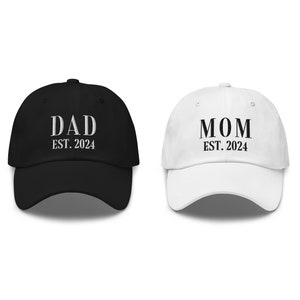 ママとパパの帽子、ママの帽子、設立 2024 年、カスタム年、刺繍入り帽子、ママ、妊娠発表、ママとパパになる、マッチング、出産発表