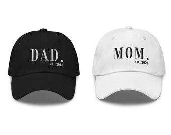 Mom and dad hats, mom hat, embroidered hat, dad hat, mom dad hat, pregnancy announcement, mom and dad to be, matching hat, baby announcement