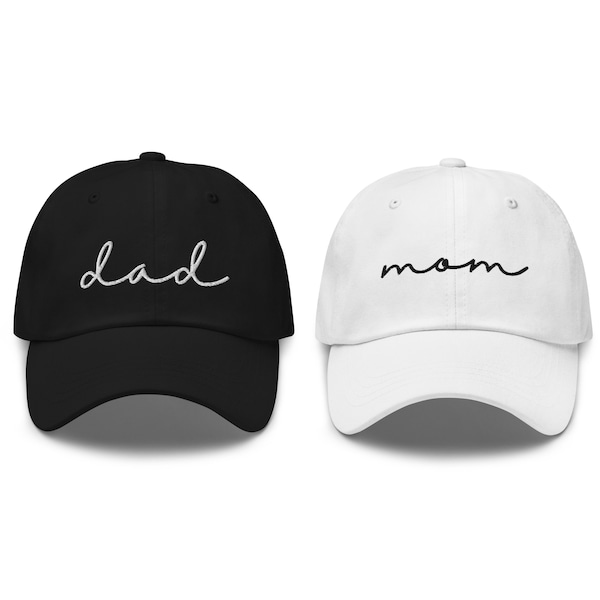 dad and mom hat, mom and dat hat, matching hat, mom hat, dad hat, embroidered hat, mom dad hat, pregnancy announcement, baby announcement