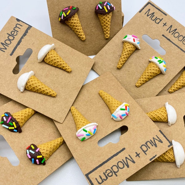 Single Scoop Studs | Ice cream cone earrings, Food earrings, Ice cream studs