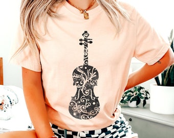 Cool Violin T-Shirt - Floral Music T Shirt - Gift for Music Lover - Fashion Music Shirt - Cool Instrument Gift - Country Music Shirt