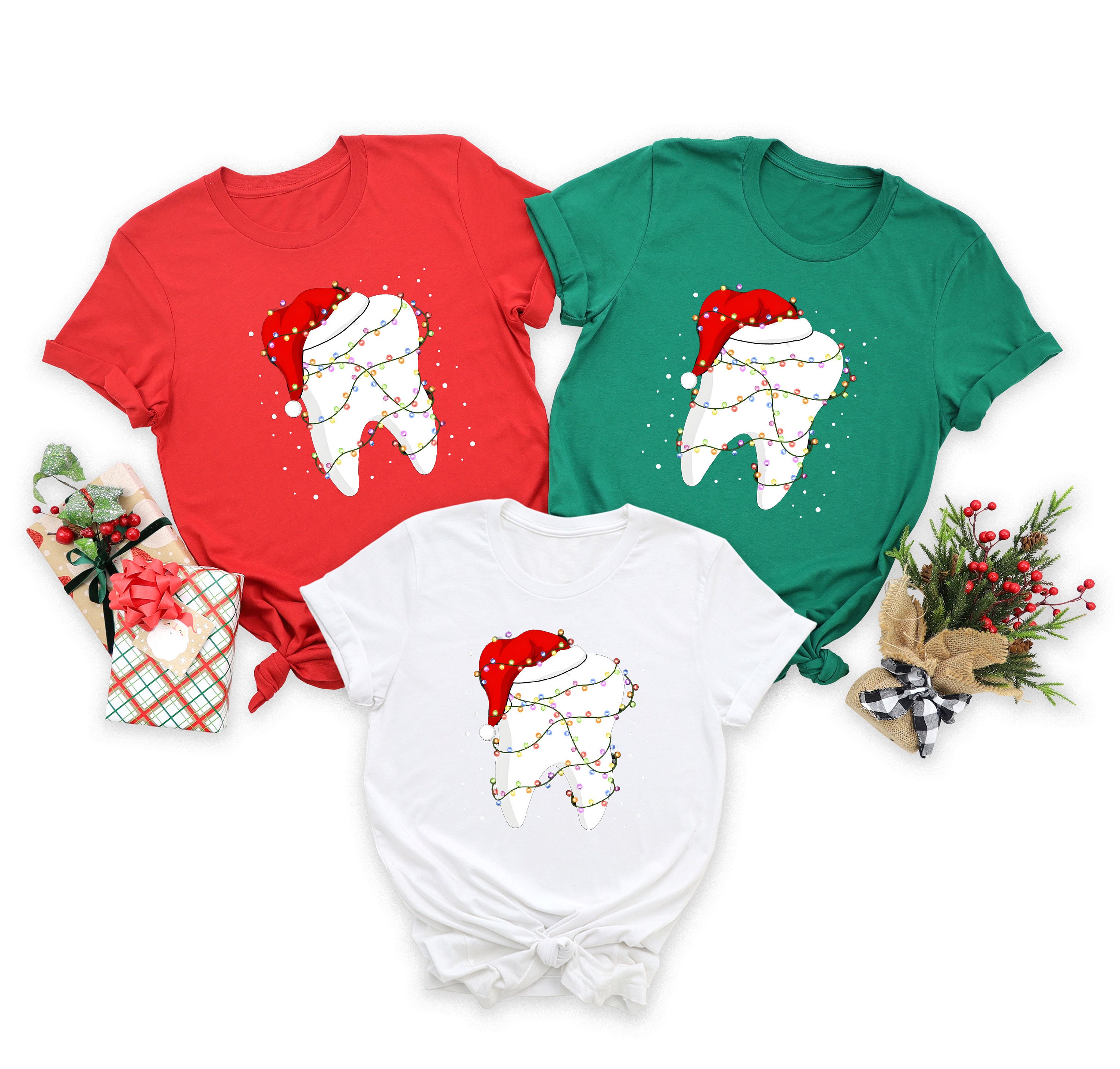Christmas Lights Tooth Shirt Funny Xmas Dentist Tshirt Etsy