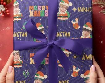 Bts Merry Christmas Gift Wrap Papers, Bts Mini Santas, Bts Wrapping Paper, Bts Merch, Kpop Gift, Bts Christmas Gift, Bts Gift Wrapping Paper