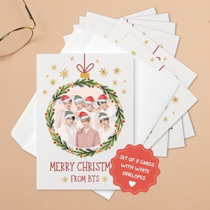 Tarjetas navideñas de Bts, tarjetas de felicitación de Bts, regalo de Navidad de Bts, tarjetas de Kpop, regalo para fans de Bts, tarjetas de Bts, tarjetas de feliz Navidad de Bts (8 paquetes)