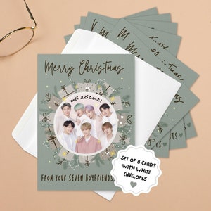 Tarjetas navideñas de Bts, tarjetas de felicitación de Bts, regalo de Navidad de Bts, tarjetas de Kpop, regalo para fans de Bts, tarjetas de Bts, tarjetas de feliz Navidad de Bts (8 paquetes)