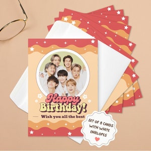 Cartões de aniversário do BTS, cartões comemorativos do BTS, presentes de aniversário do BTS, produtos do BTS, cartões de K-pop, presentes para fãs do BTS, cartões do BTS, cartões de feliz aniversário do BTS (8 peças)