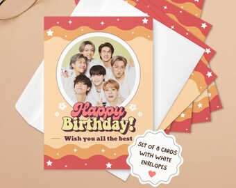 Cartões de aniversário do BTS: Presente para fãs de K-pop, produtos oficiais do BTS, cartões de aniversário (pacote com 8)