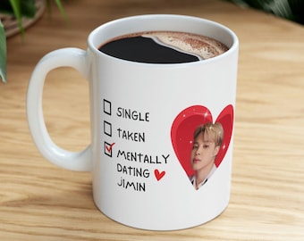 Mentaal dating Jimin-koffiemok, cadeau voor BTS-fan, BTS-merchandise, cadeau Jimin-liefhebber, cadeau Kpop-liefhebber, cadeau Kpop-fan, BTS-mok, mok Bts-leger
