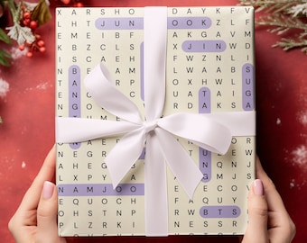 BTS Christmas Gift Wrapping Paper: Word Search Puzzle, Kpop Fan, Birthday, Xmas, Bts Merch