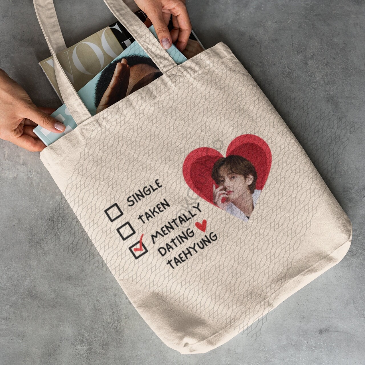 V BTS Tote Bag Aesthetic Tote Bag Taehyung BTS Merch Cotton 