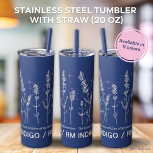 Indigo RM Skinny Tumbler with Straw, Namjoon Tumbler, Bts RM Tumbler,Bts Merch,Namjooning Mug,Kpop Bts Tumbler, Namjoon Rkive Tumbler(20 oz)