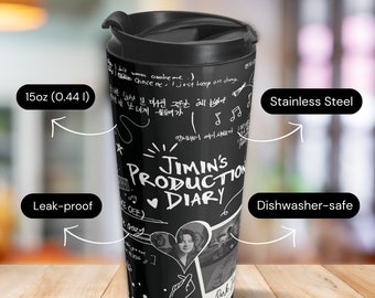 Jimin Production Diary BTS Tumbler, Bts Merch, Kpop Fan Gift, Stainless Steel Travel Mug (15 oz)