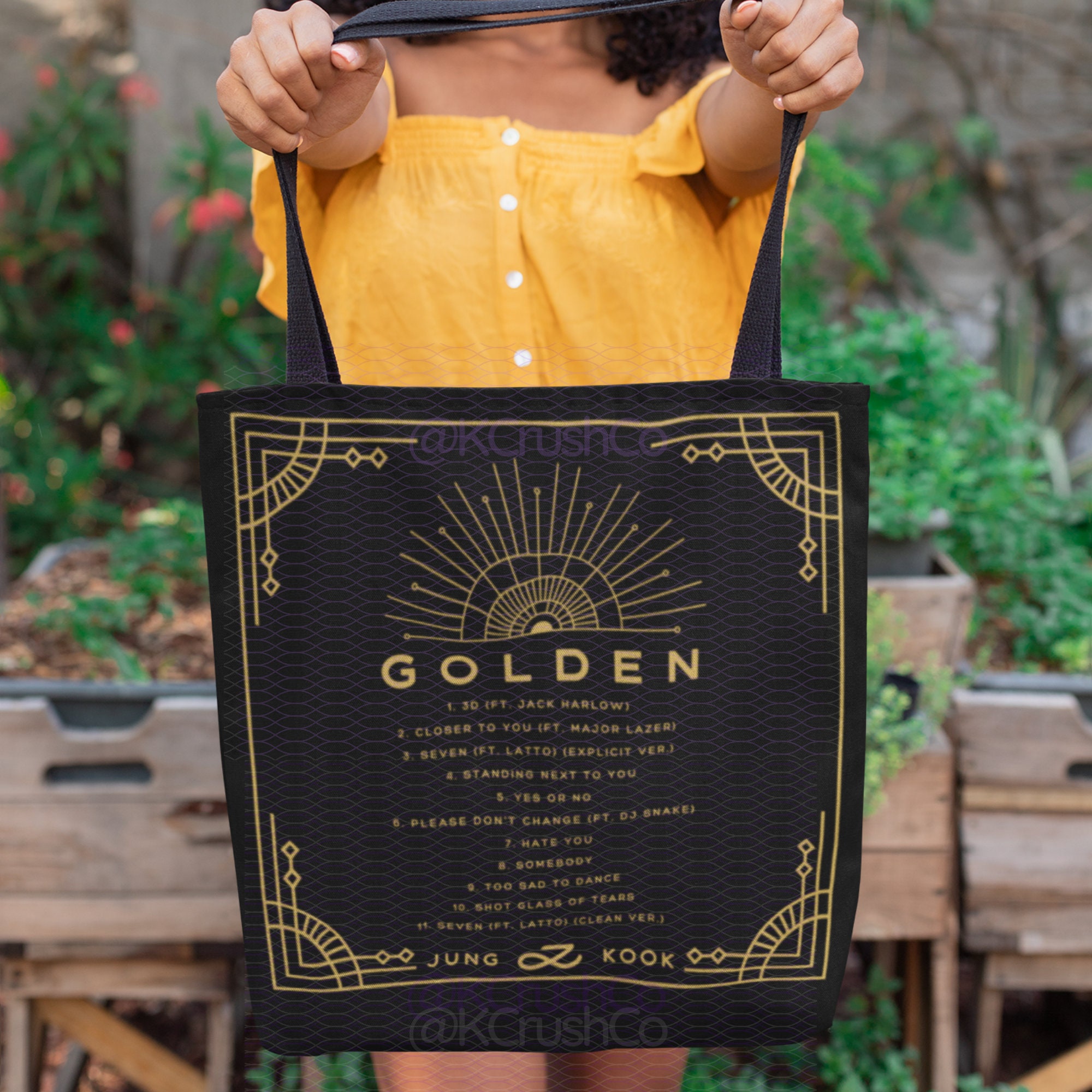 Jungkook Golden Tote Bag, Bts Jungkook Tote Bag, JK Golden