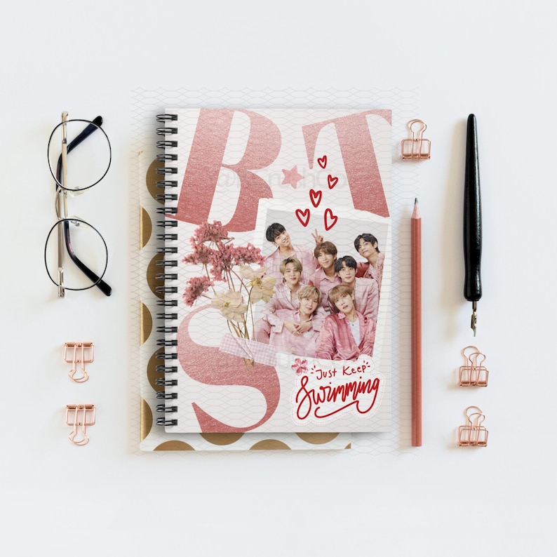 Bts Pink Spiral Notebook, Bts Merch, Kpop Fan Gift, Keep Swimming ...
