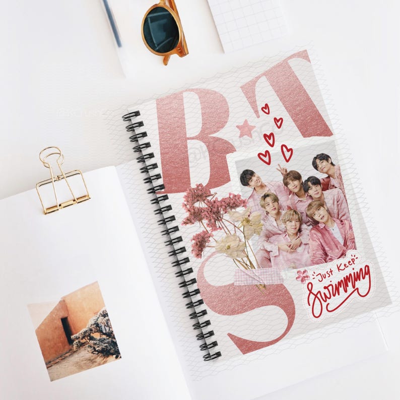 Bts Pink Spiral Notebook, Bts Merch, Kpop Fan Gift, Keep Swimming ...