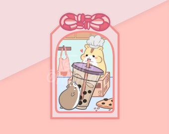Boba Hamster Omamori Vinyl Sticker | Waterproof Die-Cut