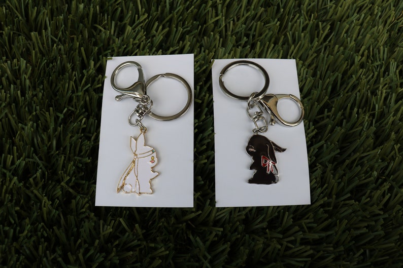 Matching Bunny Enamel Pin | Keychain | Black and White | Bunnies Keychains