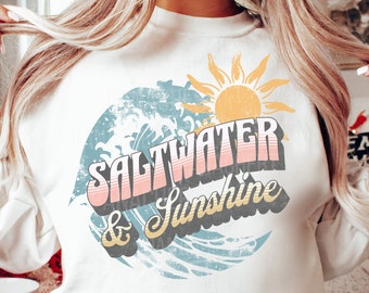 Saltwater and Sunshine Png, Summer Png, Summer, Summer Png Designs, Sunshine Png, Beach, Hello Summer, Summer Png For Shirt, retro Summer