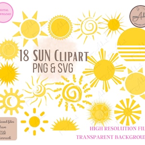 Sun Clipart bundle Svg and PNG I Sublimation design for Tshirt, PNG Downloadable Clipart, Sun Digital Download, Sun SVG Clipart, Cricut Svg