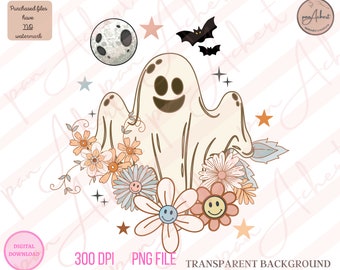 Fantasma floreale PNG, Halloween Png, Retro Ghost Png, Stagione spettrale, Zucca Png, Spettrale Png, Carino Fantasma PNG, Autunno Png, Halloween, Fiore fantasma